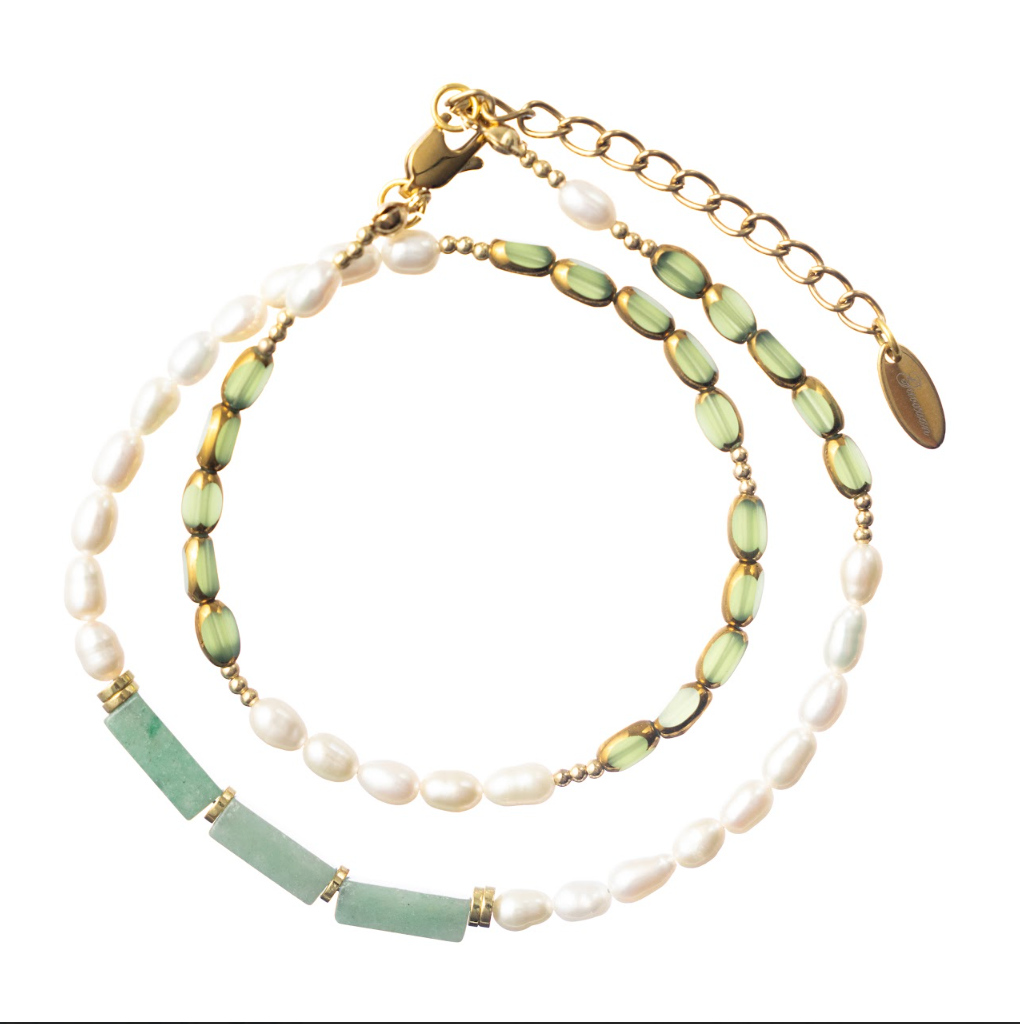 Luxe Green Crystal, Pearl & Gold-Plated Copper Necklace