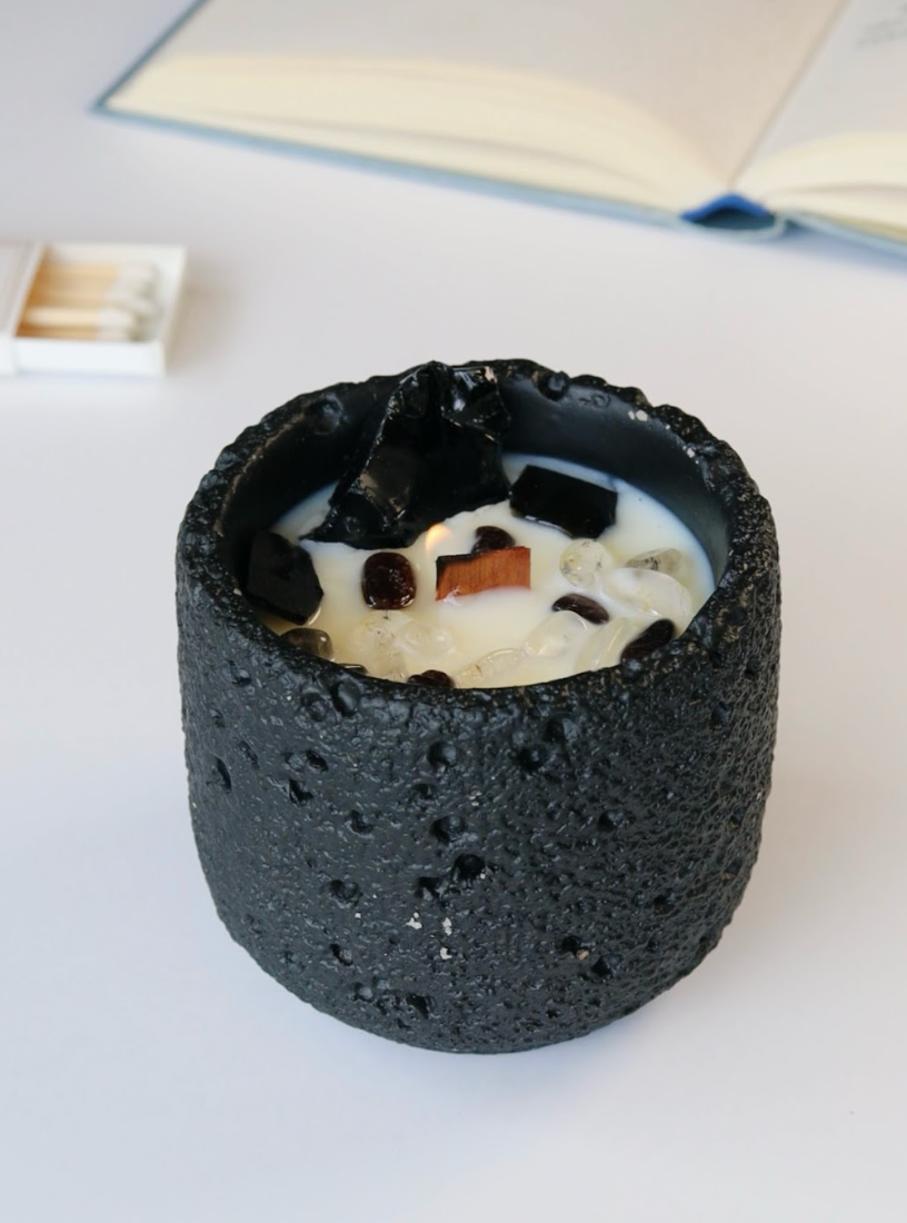 Ebony Sandalwood Obsidian Crystal Candle