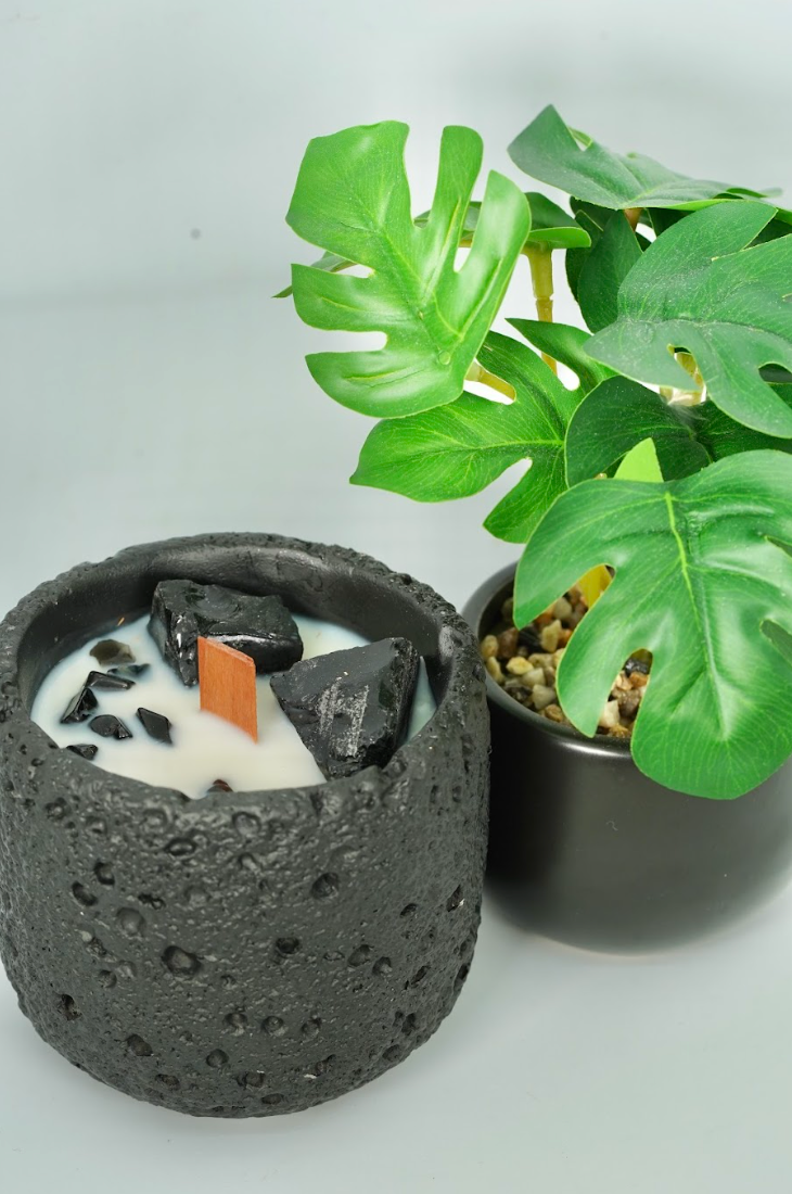 Ebony Sandalwood Obsidian Crystal Candle