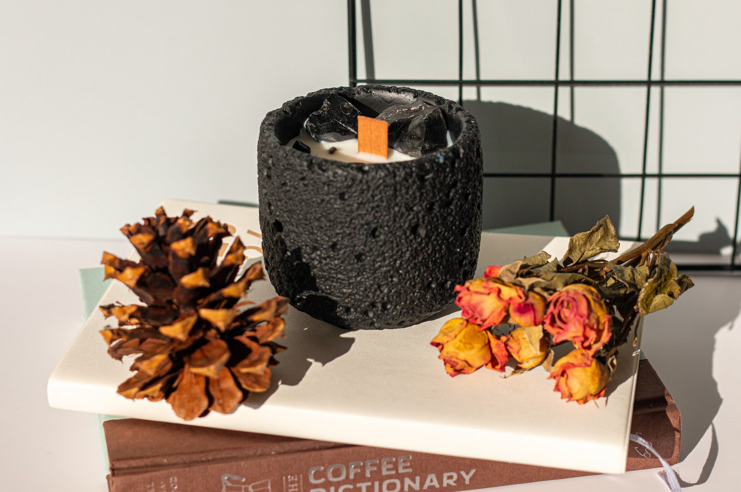 Ebony Sandalwood Obsidian Crystal Candle
