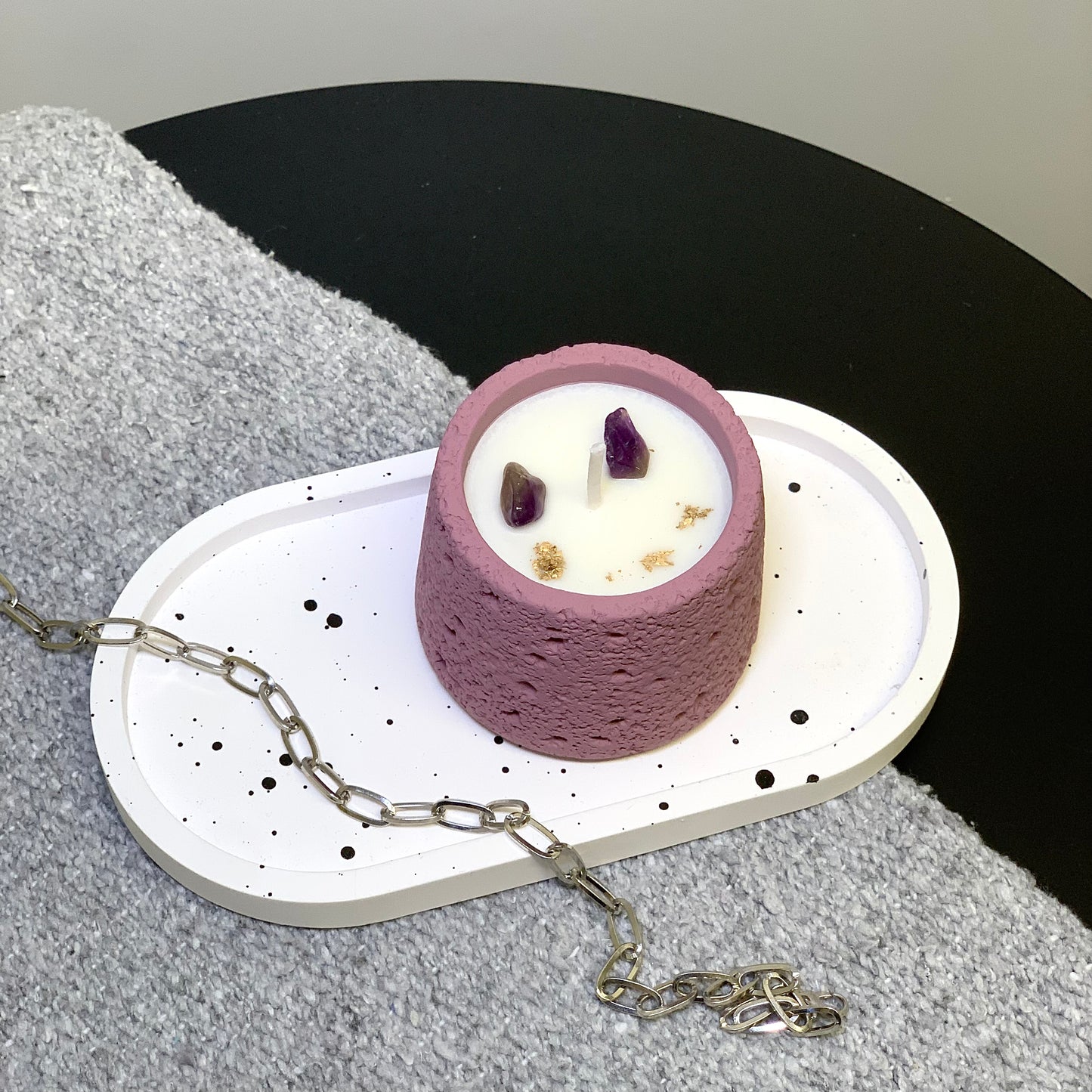 Crown Chakra Ebony & Rose Scented Amethyst Crystal Candle