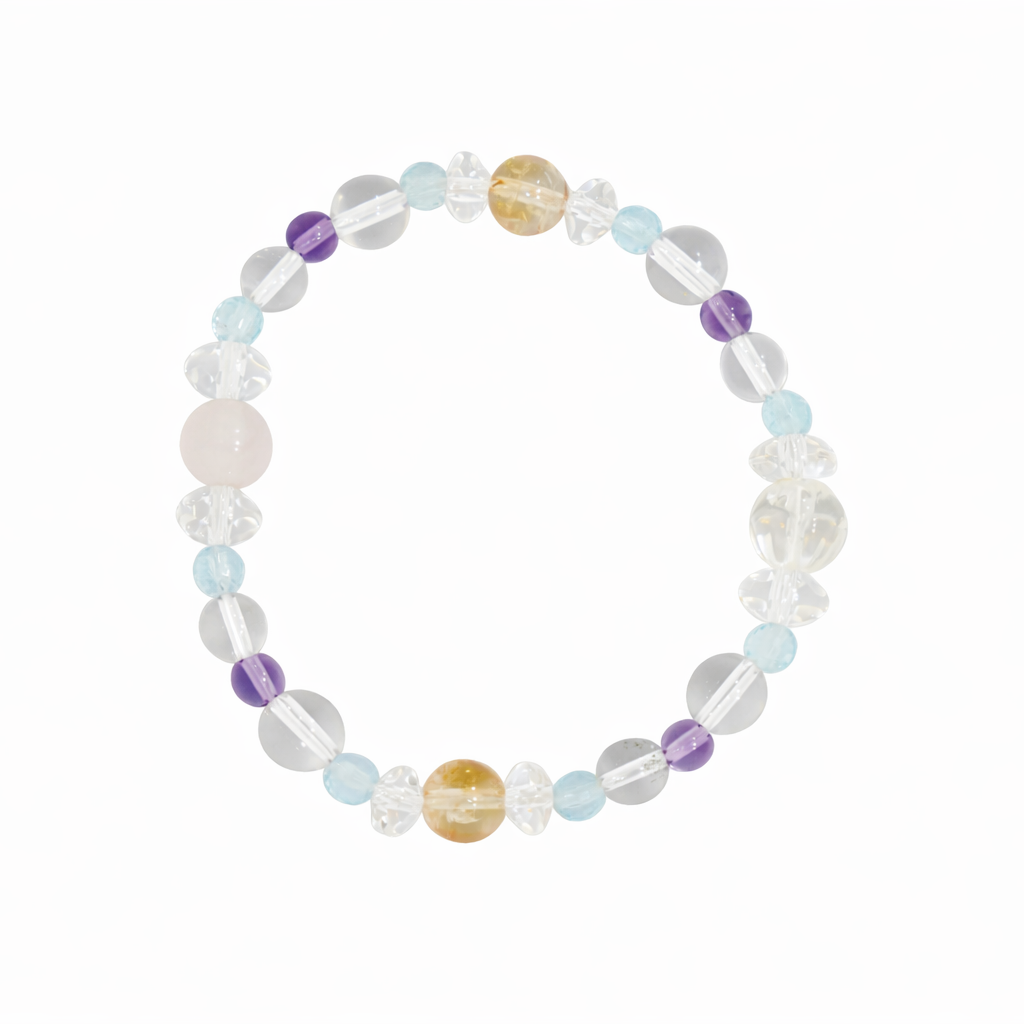 Natural Amethyst and White Quartz Bracelet – Healing Crystal Beaded Stretch Bracelet for Calm, Balance & Positive Energy