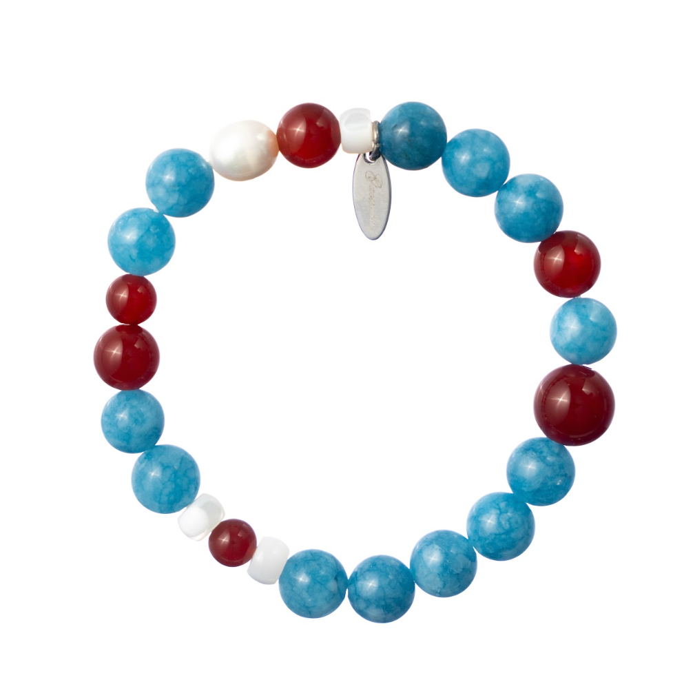 Blue Apatite, Red Agate, Pearl & Moonstone Harmony Bracelet