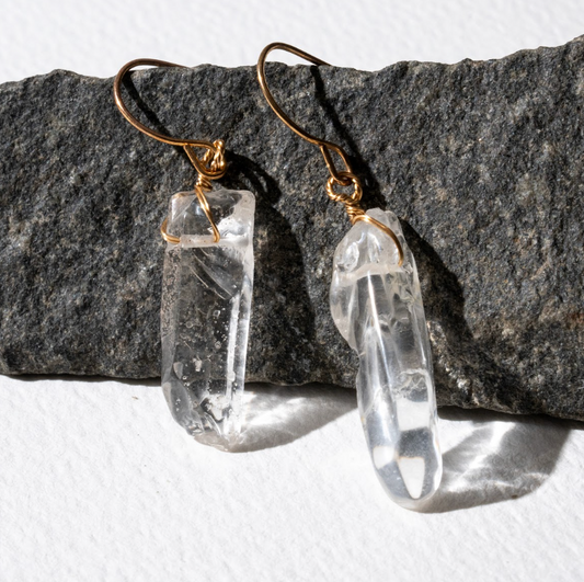 Ethereal Natural White Quartz Crystal Earrings