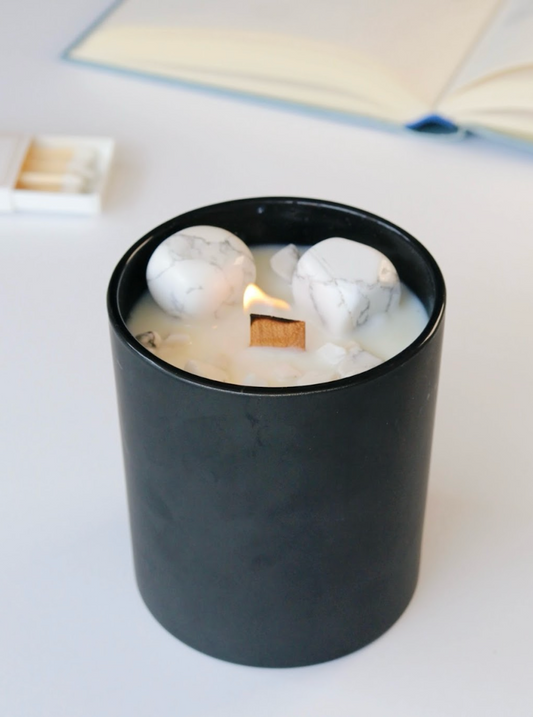 Howlite Coffee Rose Crystal Candle