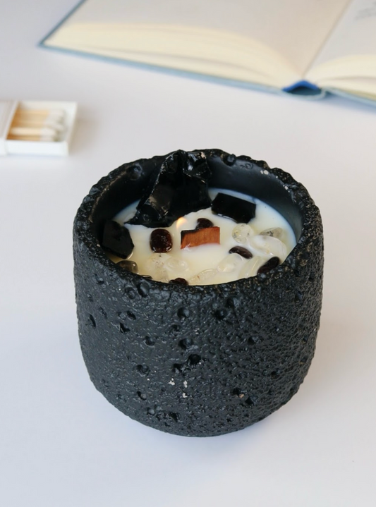 Ebony Sandalwood Obsidian Crystal Candle