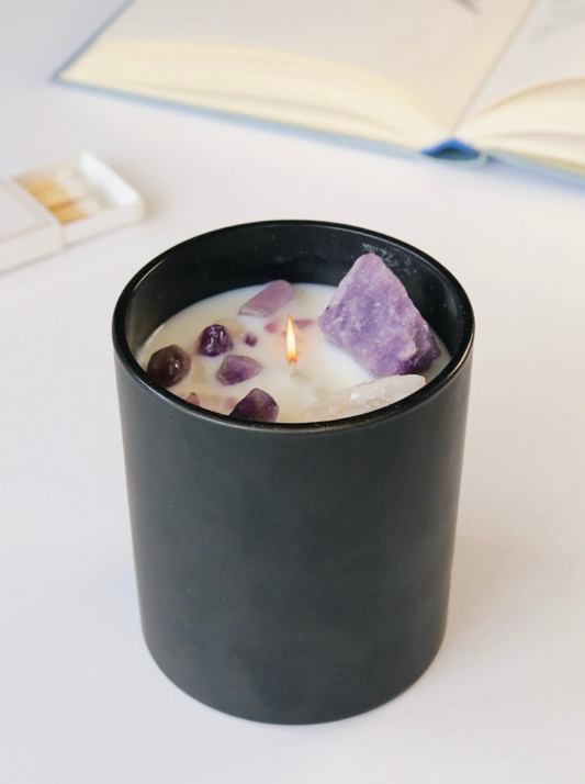 Amethyst Coffee Rose Crystal Candle