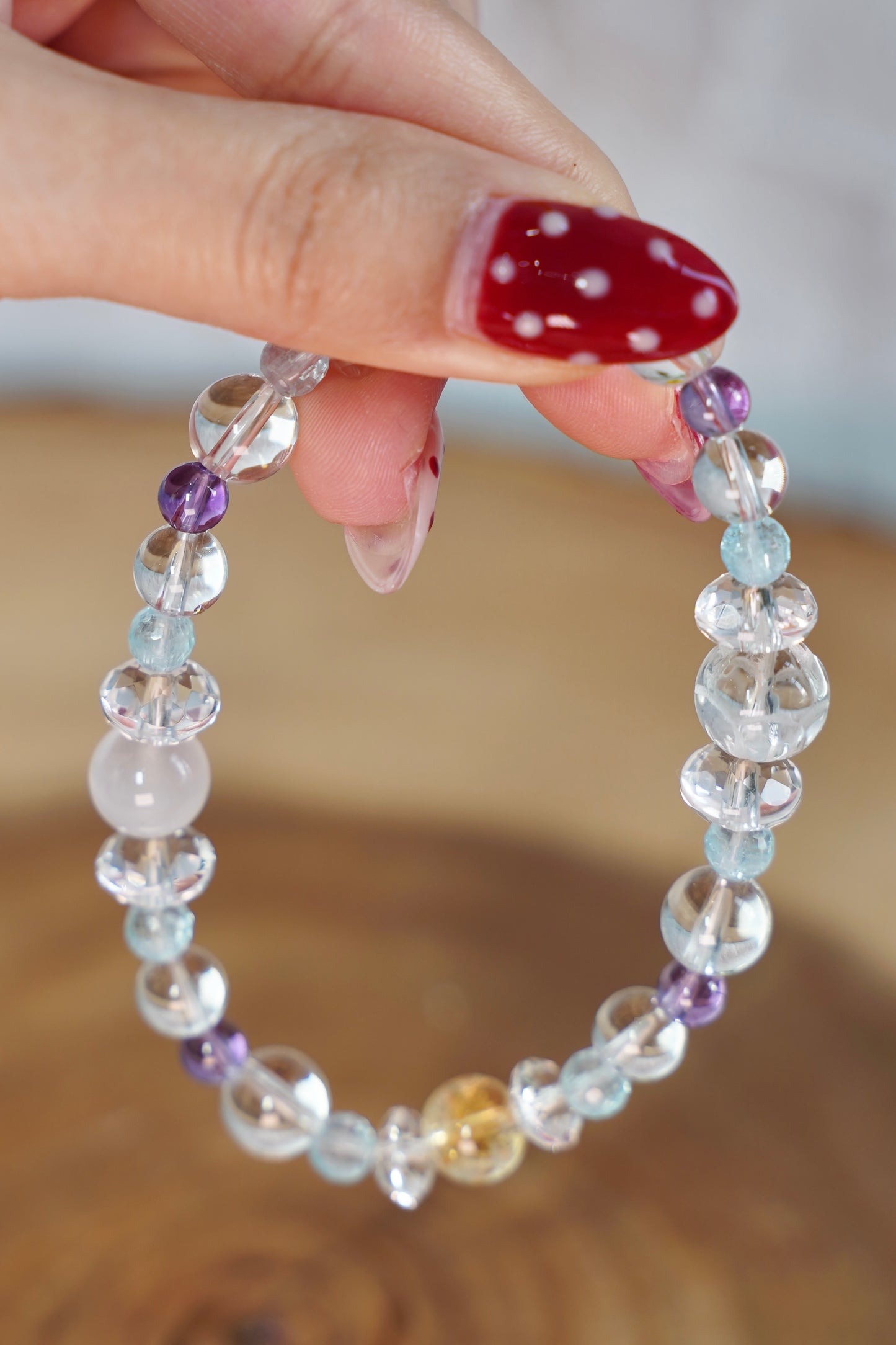 Natural Amethyst and White Quartz Bracelet – Healing Crystal Beaded Stretch Bracelet for Calm, Balance & Positive Energy