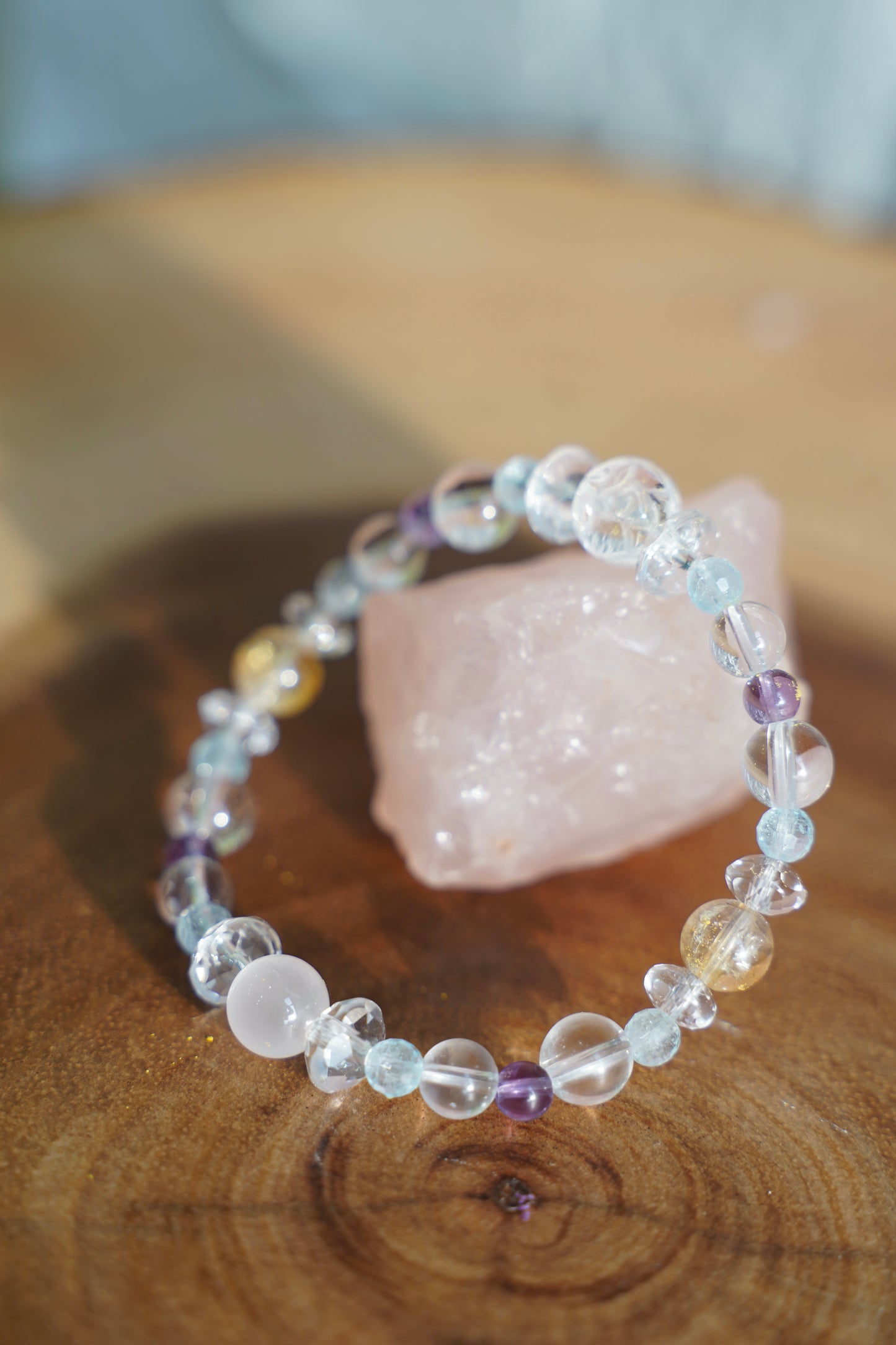 Natural Amethyst and White Quartz Bracelet – Healing Crystal Beaded Stretch Bracelet for Calm, Balance & Positive Energy