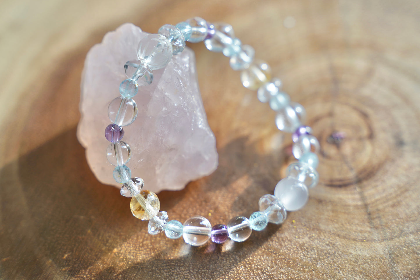 Natural Amethyst and White Quartz Bracelet – Healing Crystal Beaded Stretch Bracelet for Calm, Balance & Positive Energy