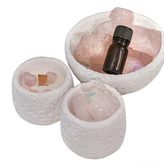 Pink Quartz Crystal Essential Oil Diffuser & Candle Set