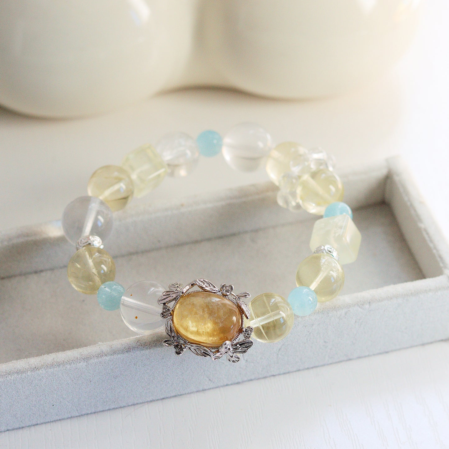 Gold Lithium Mica Crystal Cartridge Bracelet