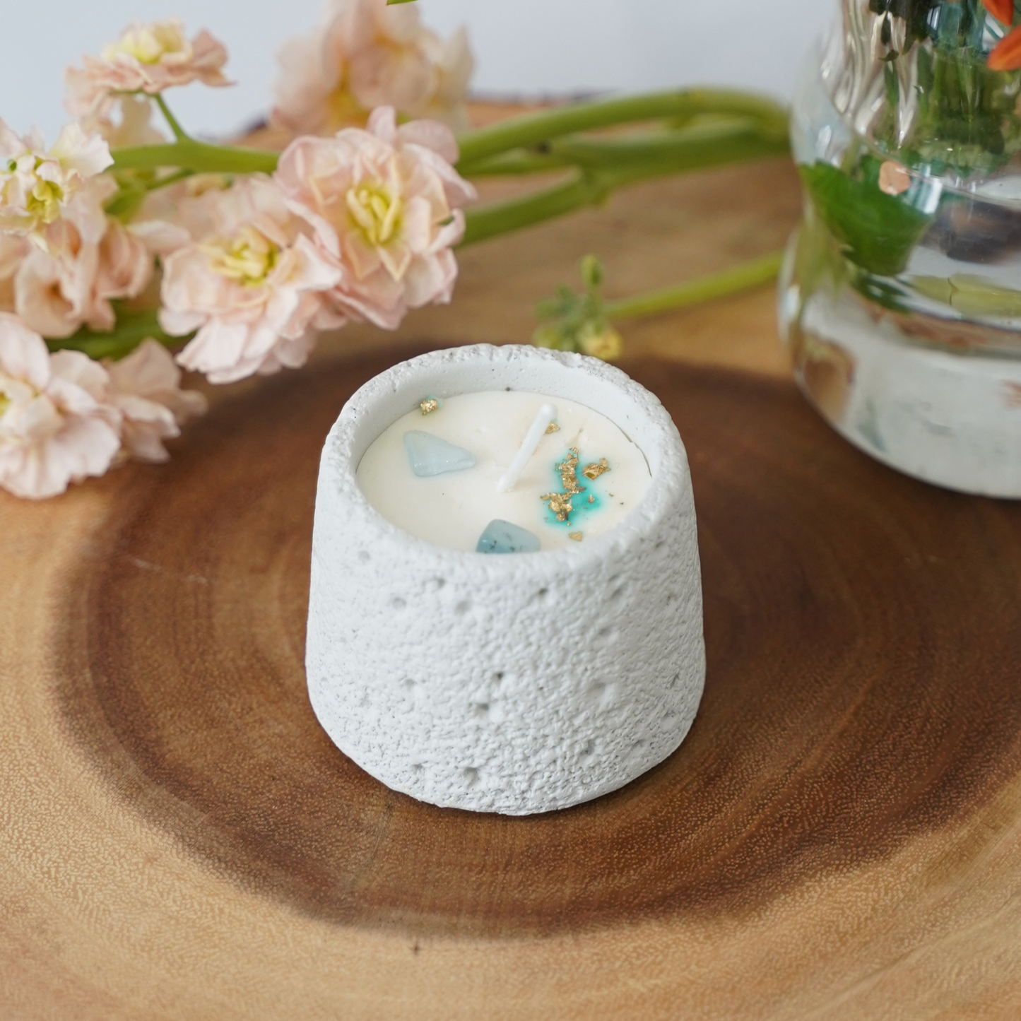 Throat Chakra White Musk Scented Aquamarine Crystal Candle