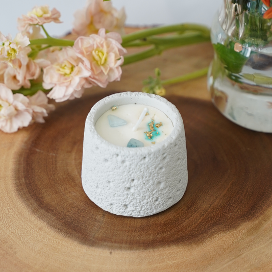Throat Chakra White Musk Scented Aquamarine Crystal Candle