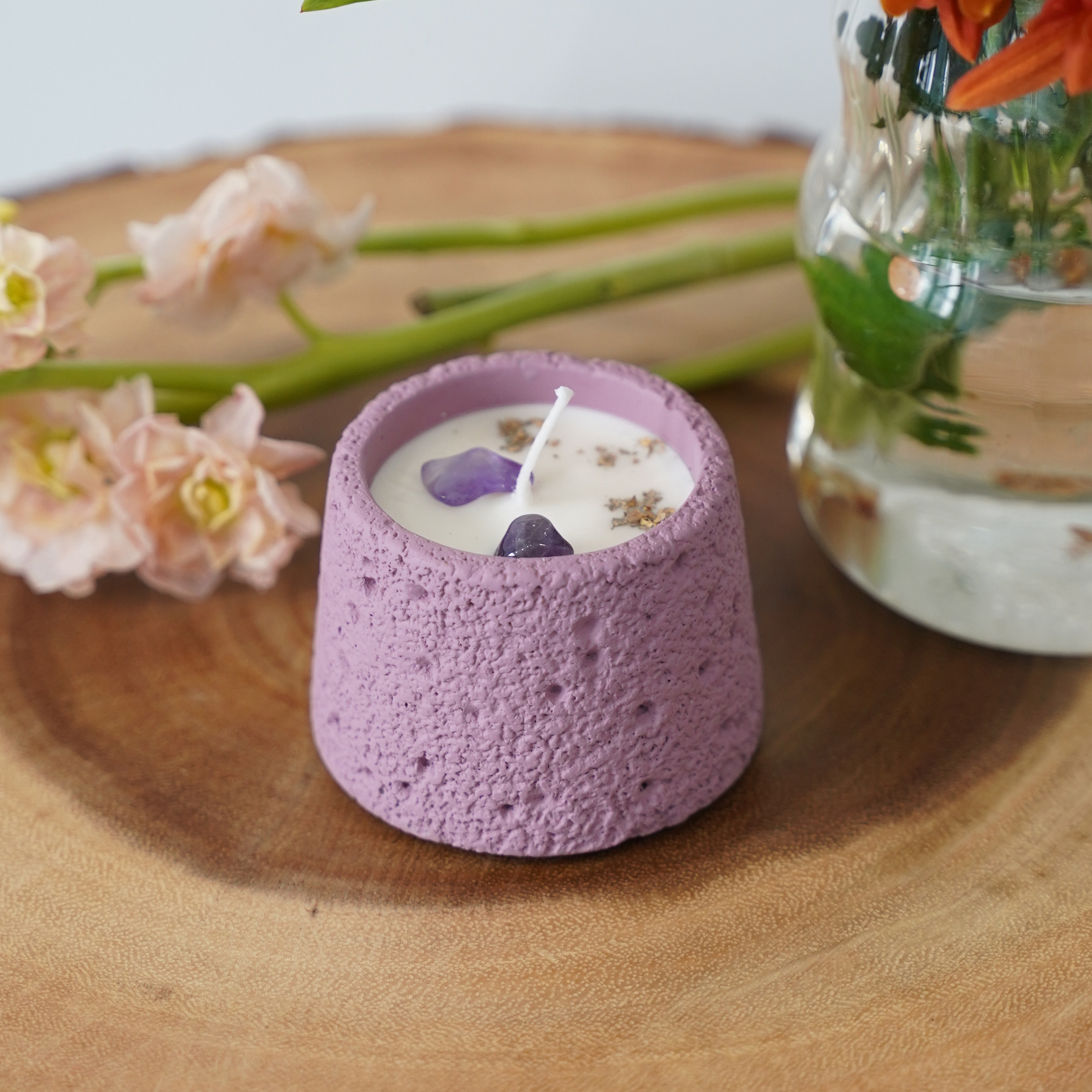 Crown Chakra Ebony & Rose Scented Amethyst Crystal Candle