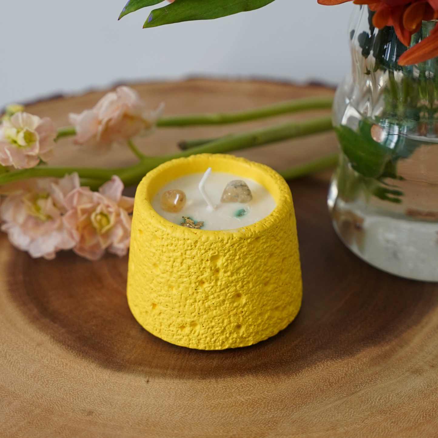 Solar Plexus Chakra British Pear & Freesia Scented Citrine Crystal Candle