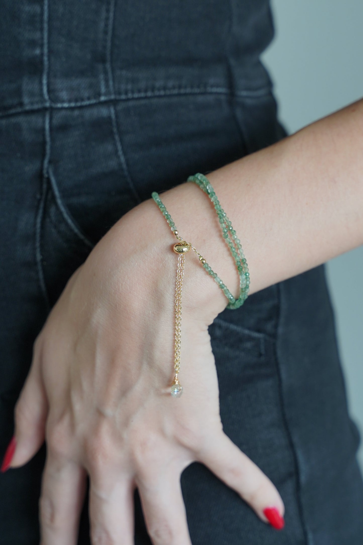 Green Strawberry Quartz Crystal Bracelet