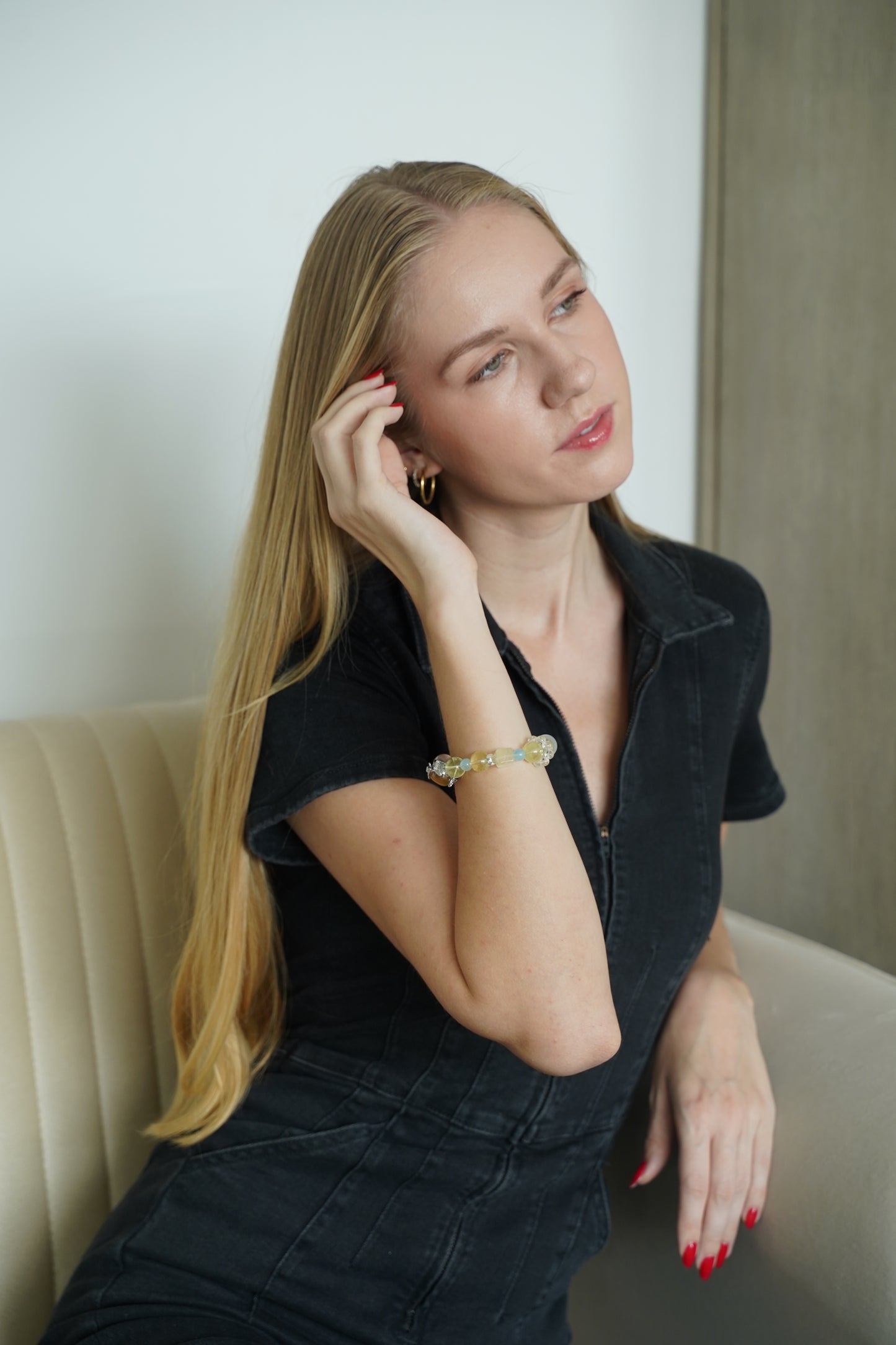 Gold Lithium Mica Crystal Cartridge Bracelet