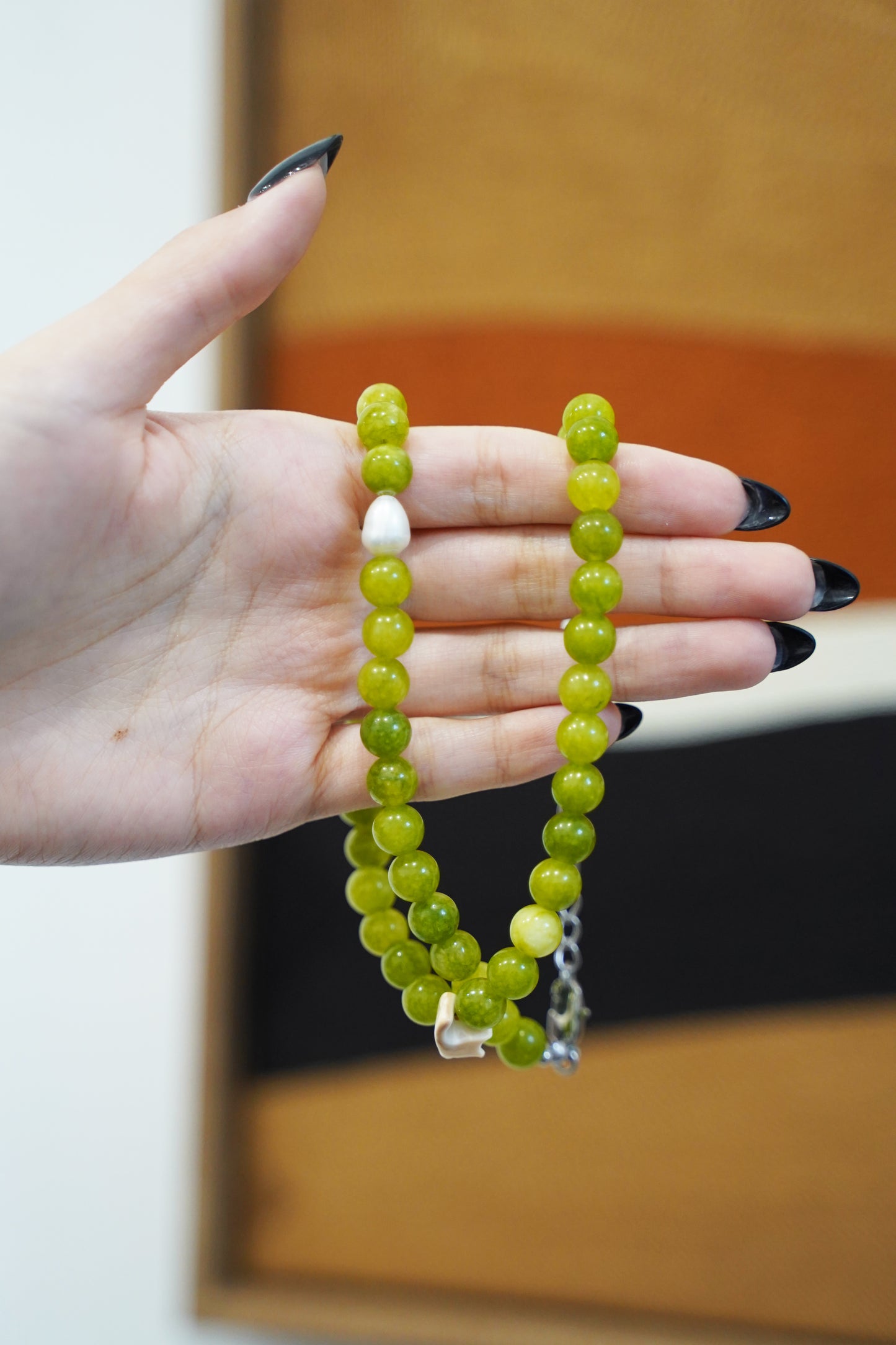 Green Crystal & Pearl Necklace – Natural Crystal Necklace for Women, Elegant Gift