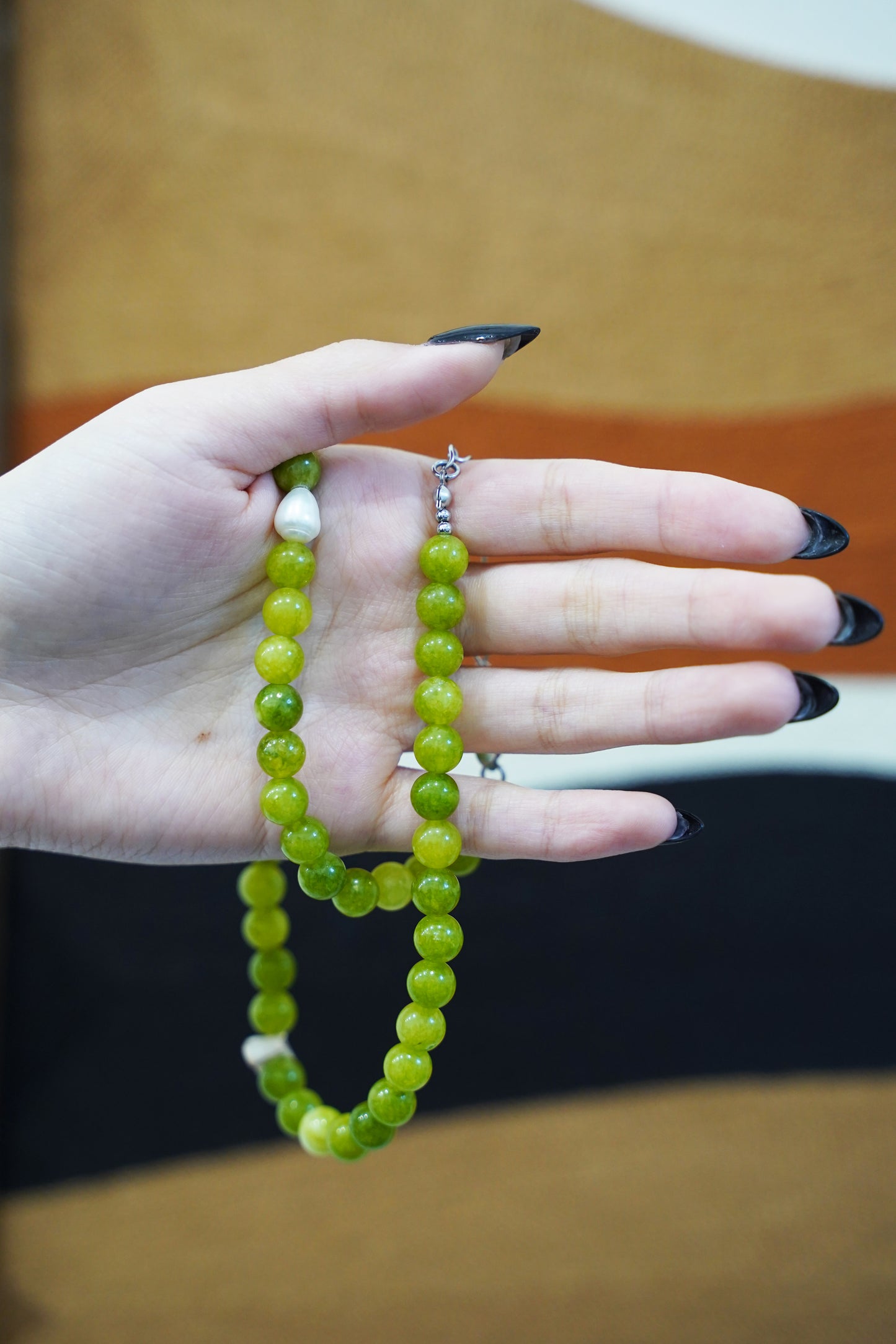 Green Crystal & Pearl Necklace – Natural Crystal Necklace for Women, Elegant Gift