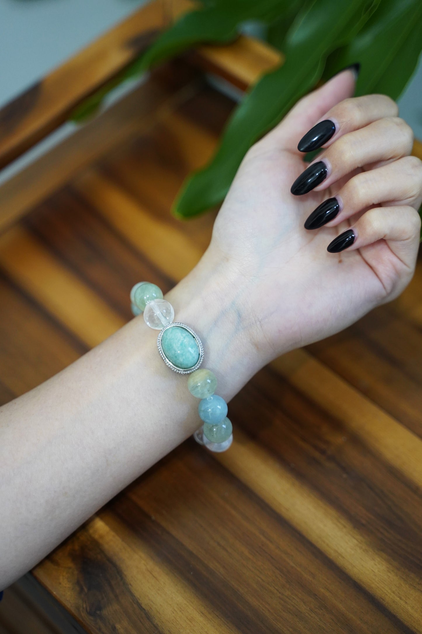 Natural Aquamarine Crystal Bracelet – Healing Aquamarine Beaded Stretch Bracelet for Calm, Balance & Positive Energy