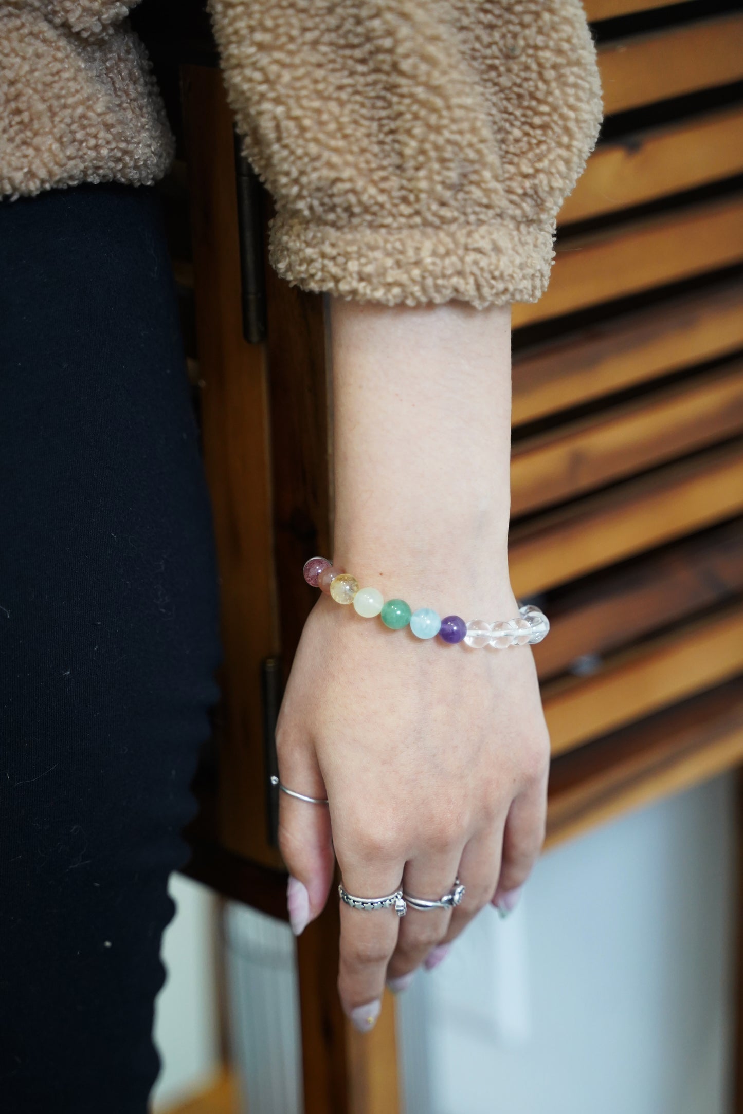 Multi-Gemstone White Crystal Bracelet – Natural Mixed Gemstone Beaded Stretch Bracelet, Healing Crystal Jewelry
