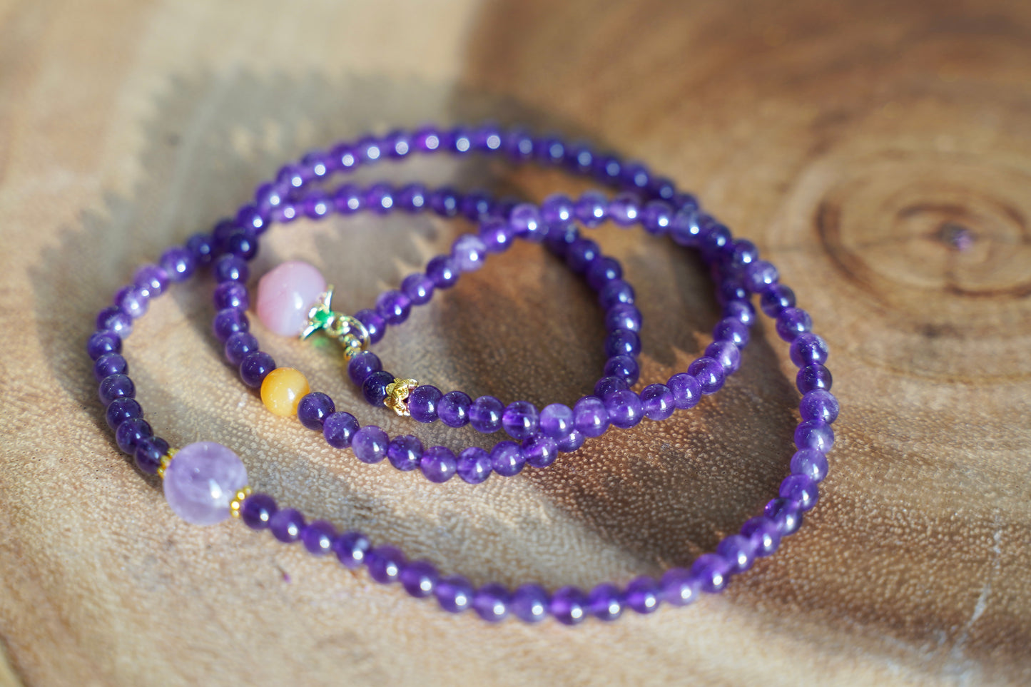 Amethyst Peach Pendant Wrap Bracelet – Natural Amethyst Crystal Beaded Wrap Bracelet for Women
