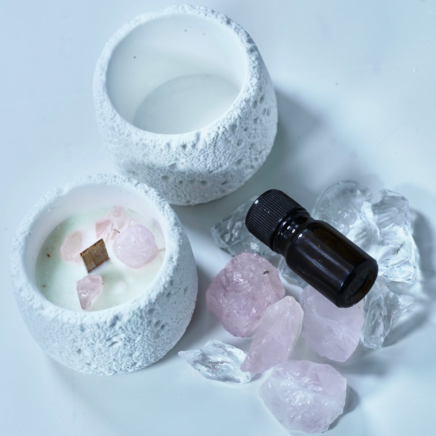 Pink Quartz Crystal Essential Oil Diffuser & Candle Set