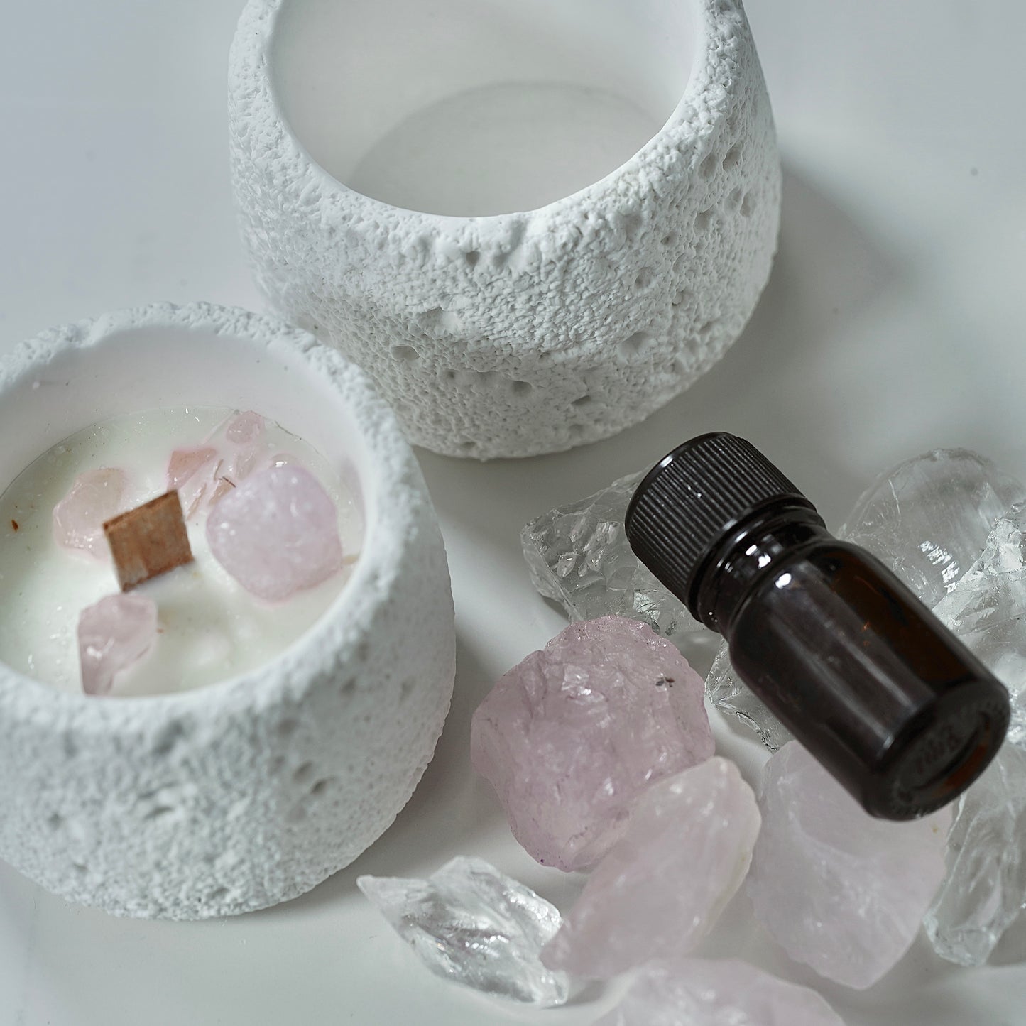Pink Quartz Crystal Essential Oil Diffuser & Candle Set