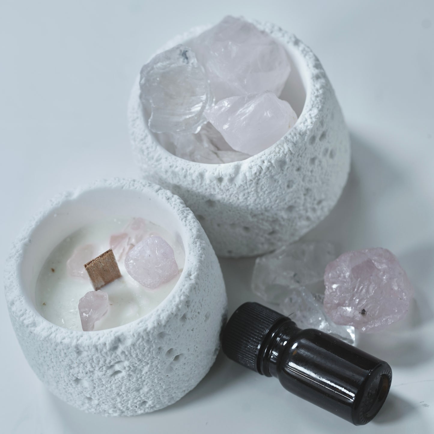 Pink Quartz Crystal Essential Oil Diffuser & Candle Set