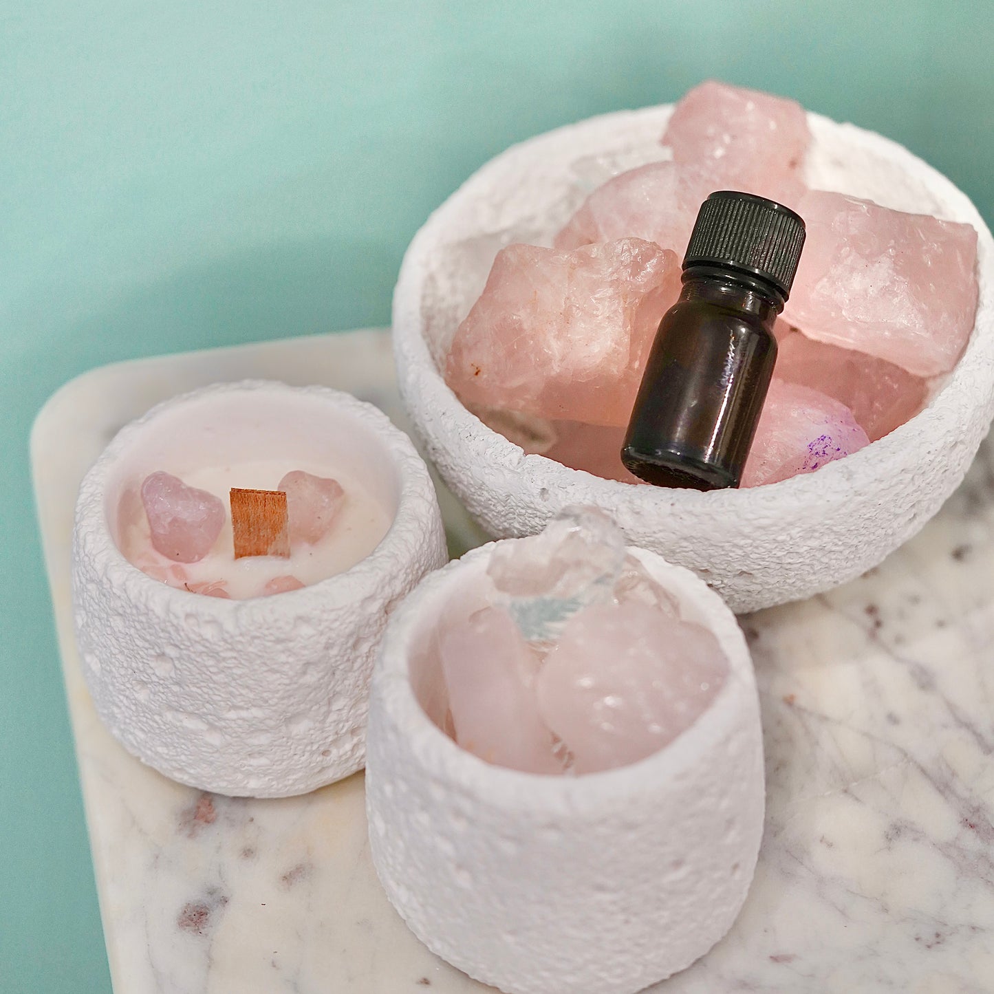 Pink Quartz Crystal Essential Oil Diffuser & Candle Set