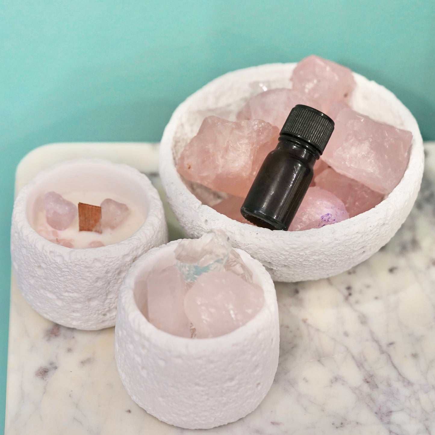 Pink Quartz Crystal Essential Oil Diffuser & Candle Set
