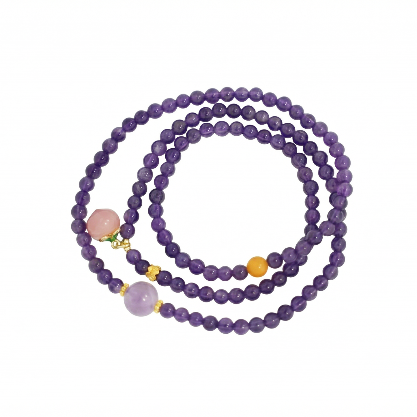 Amethyst Peach Pendant Wrap Bracelet – Natural Amethyst Crystal Beaded Wrap Bracelet for Women
